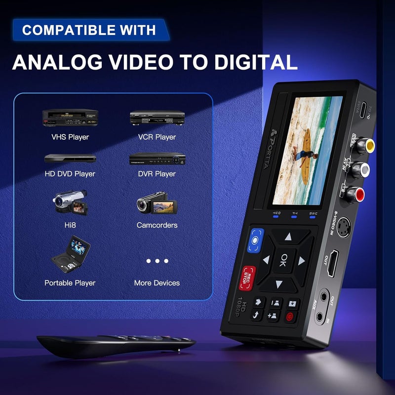 Portta VHS to Digital Converter, Video to Digital Recorder with Remote, Compatible with VHS, VCR, DVR, DVD, Hi8, Mini DV Players, Camcorder, Gaming Consoles (Tapes/DVD Player Not Included) - Image 5